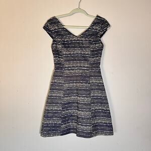 Lilly Pulitzer Ruthy Tweed Mini Dress Size 2 Boucle Cocktail Navy Gold Metalic